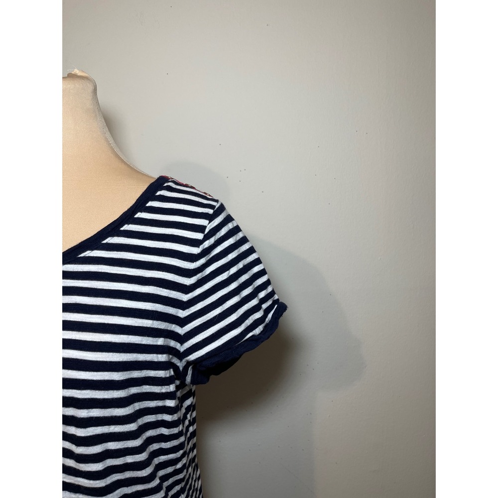 Talbots‎ Striped Short Sleeve Top LP Navy Blue White Nautical Coastal Parisian - Picture 3 of 8